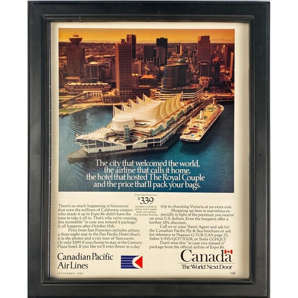 Canadian Pacific Air Lines Picture Vancouve Shore and Cityline VTG Print Ad 1986 - Picture 3 of 5